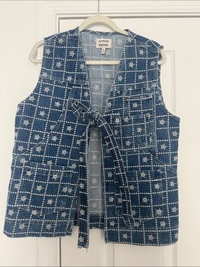 Damson Madder Blue Embroidered Denim Tie-Front Vest
